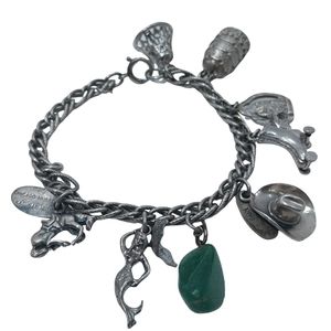 Vintage Signed Sterling Silver Charm Travelers Bracelet 7" With 8 Rare Charms